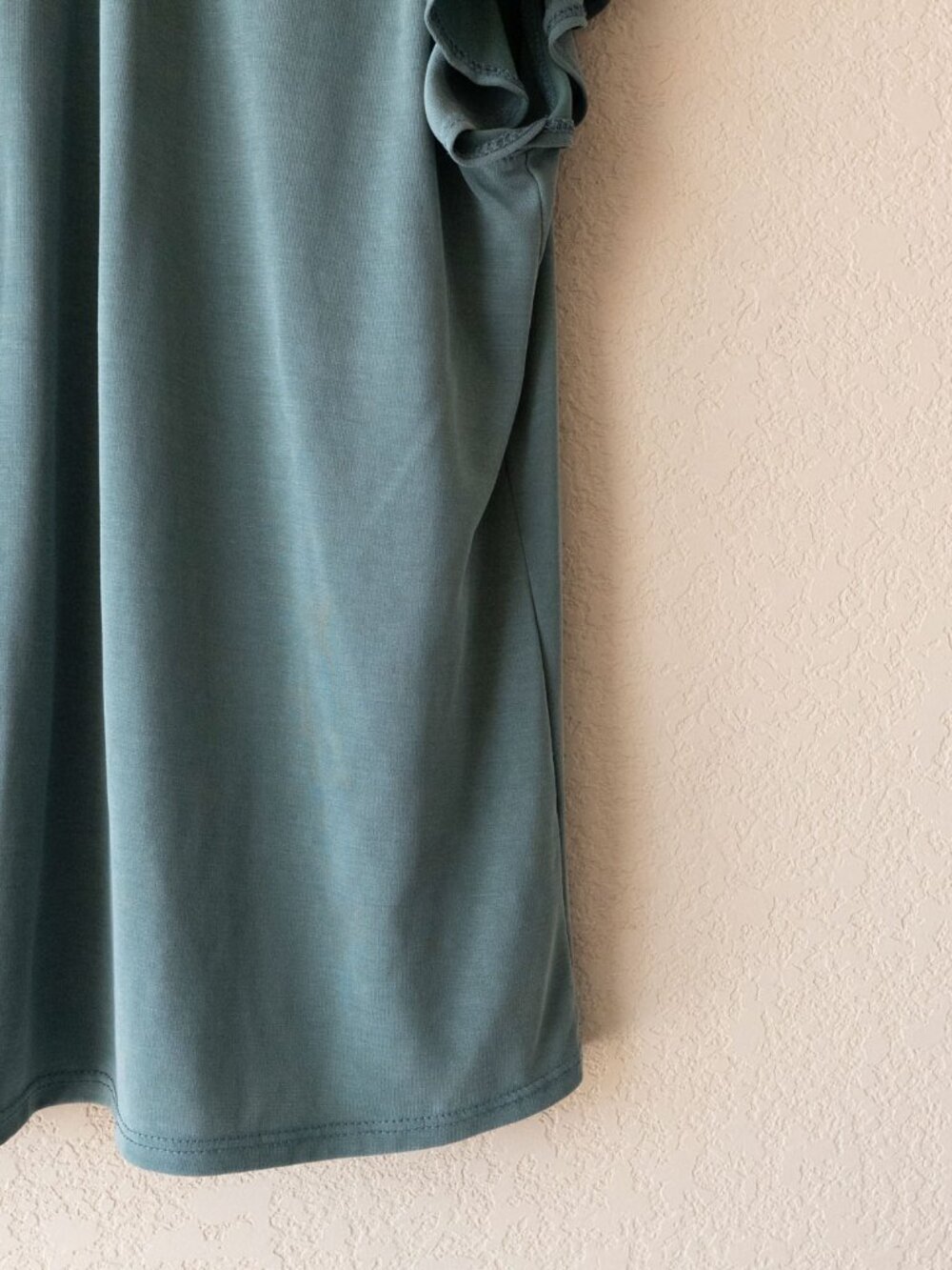 Green Envelope Womens L Teal Flutter Sleeve Top Ruffle Neck Tie Boho Blouse - Picture 14 of 14